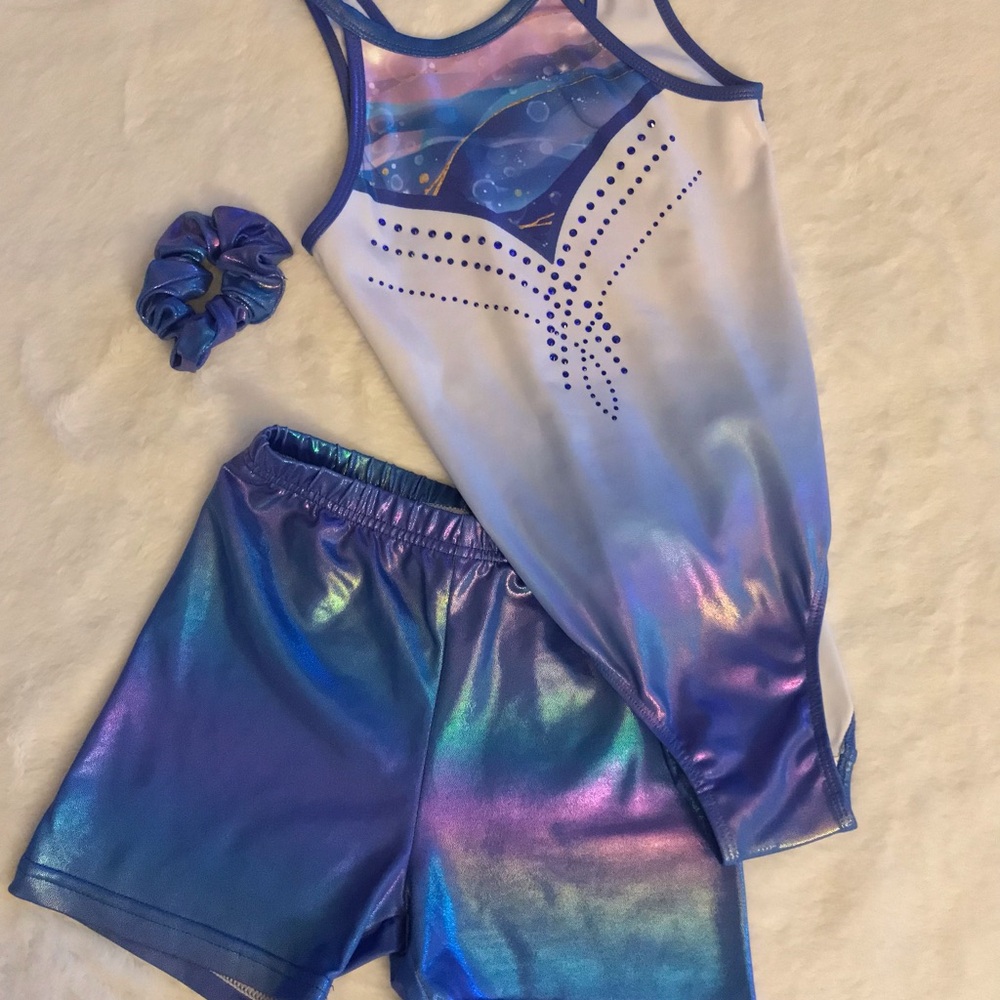 Blue and Purple Gymnastics Leotard Set